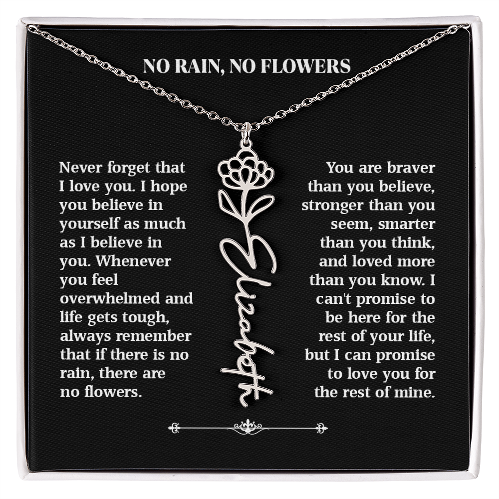 No Rain, No Flowers – Personalized Rose Necklace Gift for Her