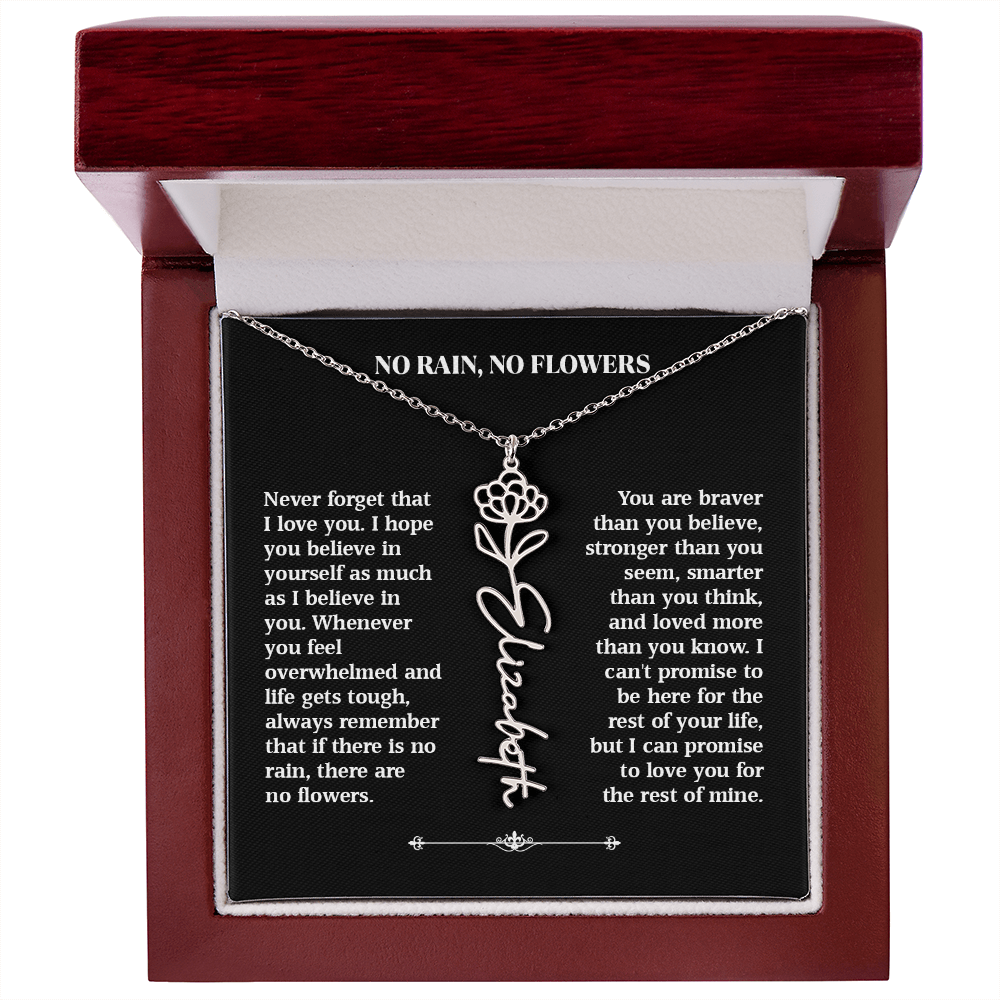 No Rain, No Flowers – Personalized Rose Necklace Gift for Her