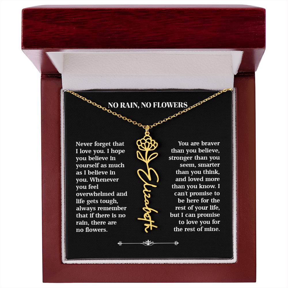 No Rain, No Flowers – Personalized Rose Necklace Gift for Her