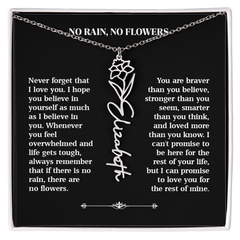 No Rain, No Flowers – Personalized Rose Necklace Gift for Her
