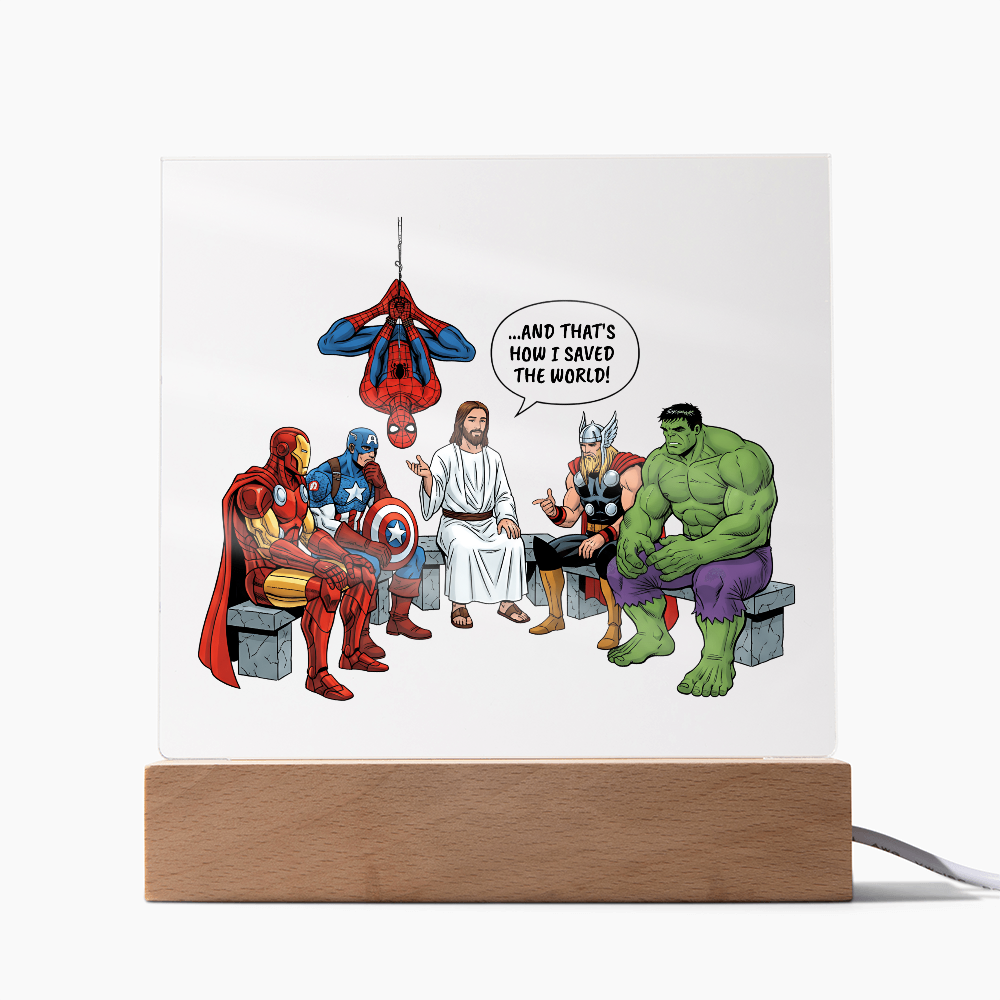 Jesus & Superheroes Acrylic Plaque – Faith Over Fear Christian Decor