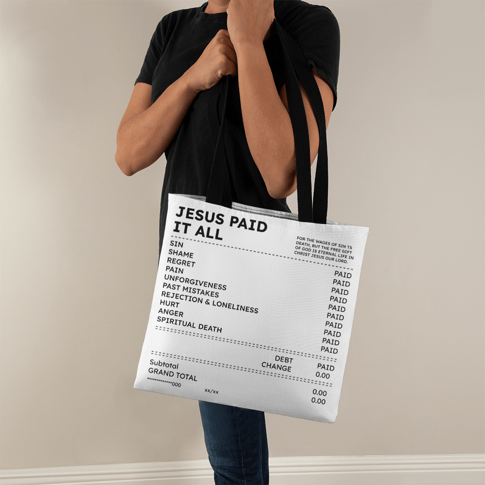 Jesus Paid It All Tote Bag – Christian Faith Receipt Canvas Tote Gift