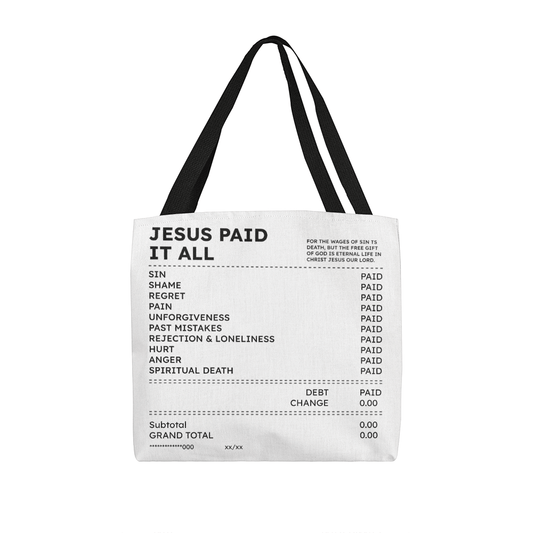 Jesus Paid It All Tote Bag – Christian Faith Receipt Canvas Tote Gift