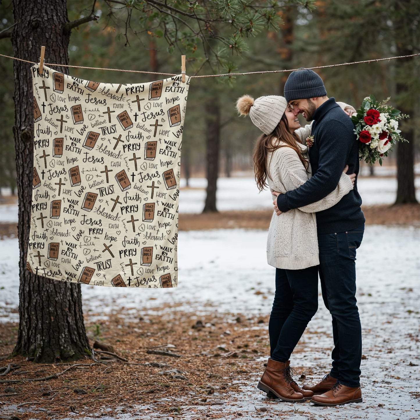 Faith Pray Trust Blessed – Christian Fleece Blanket