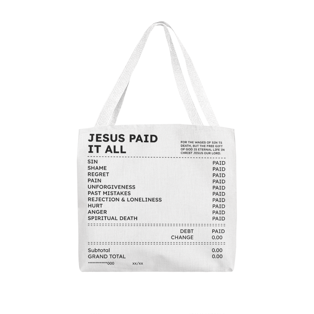 Jesus Paid It All Tote Bag – Christian Faith Receipt Canvas Tote Gift