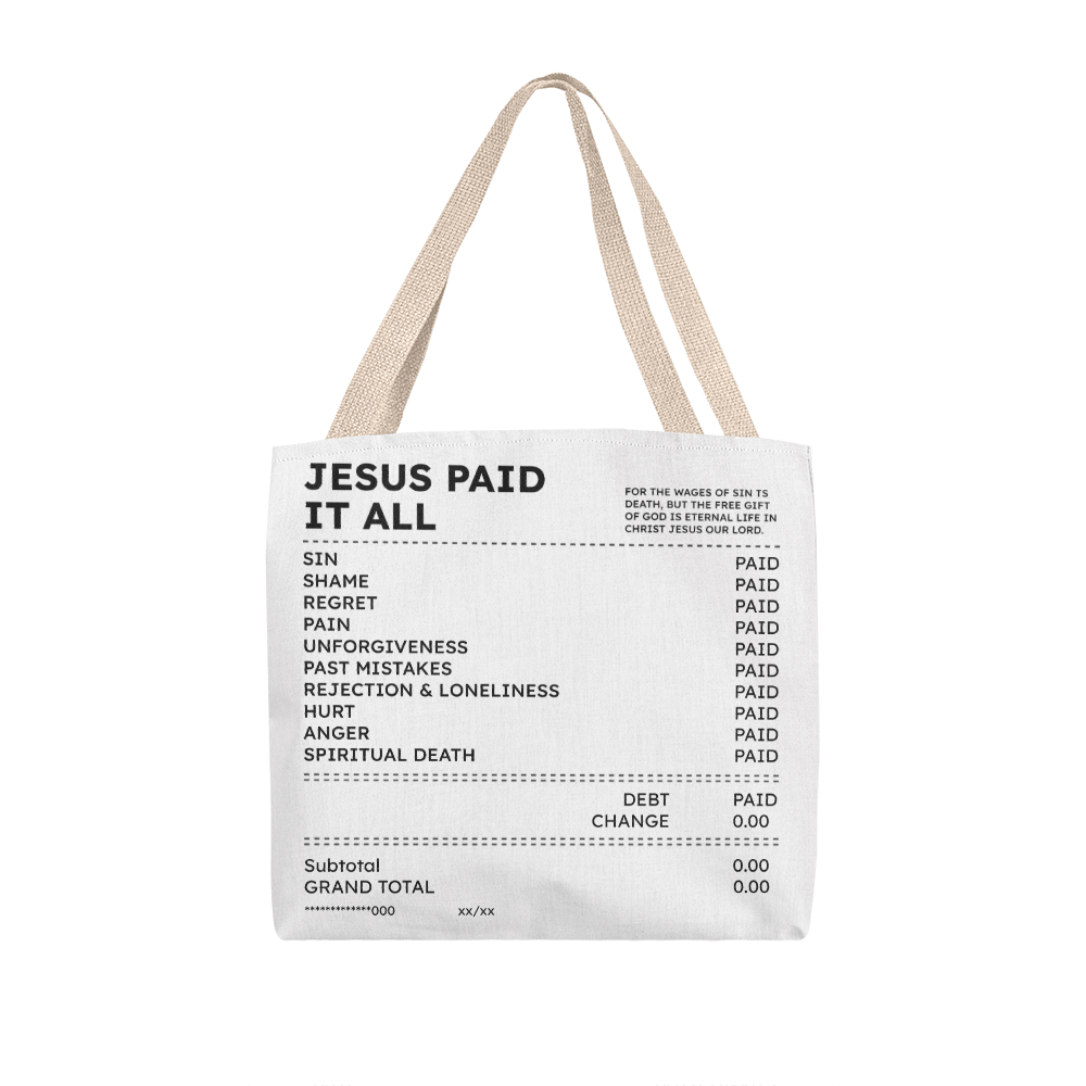Jesus Paid It All Tote Bag – Christian Faith Receipt Canvas Tote Gift