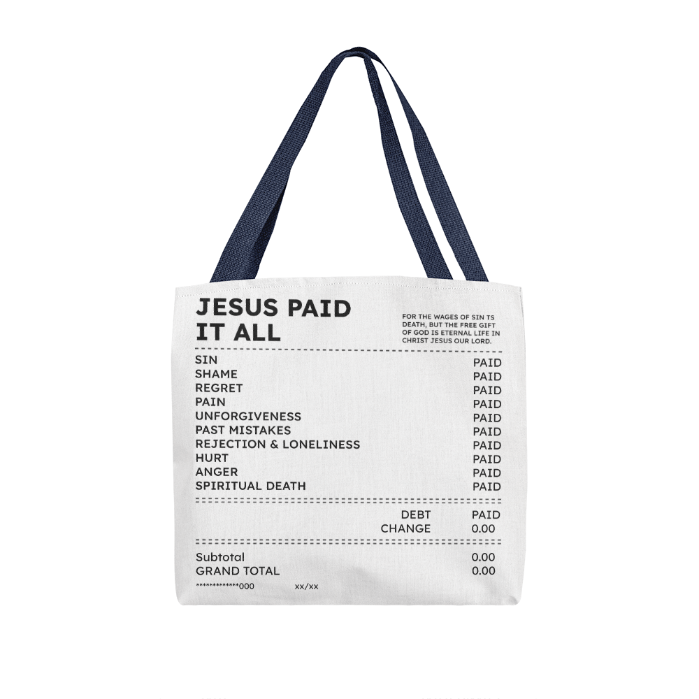Jesus Paid It All Tote Bag – Christian Faith Receipt Canvas Tote Gift