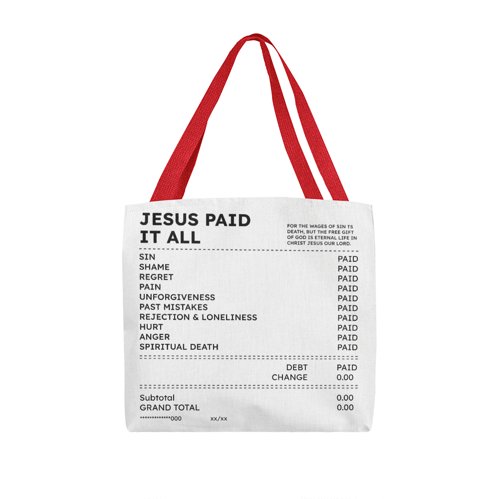 Jesus Paid It All Tote Bag – Christian Faith Receipt Canvas Tote Gift