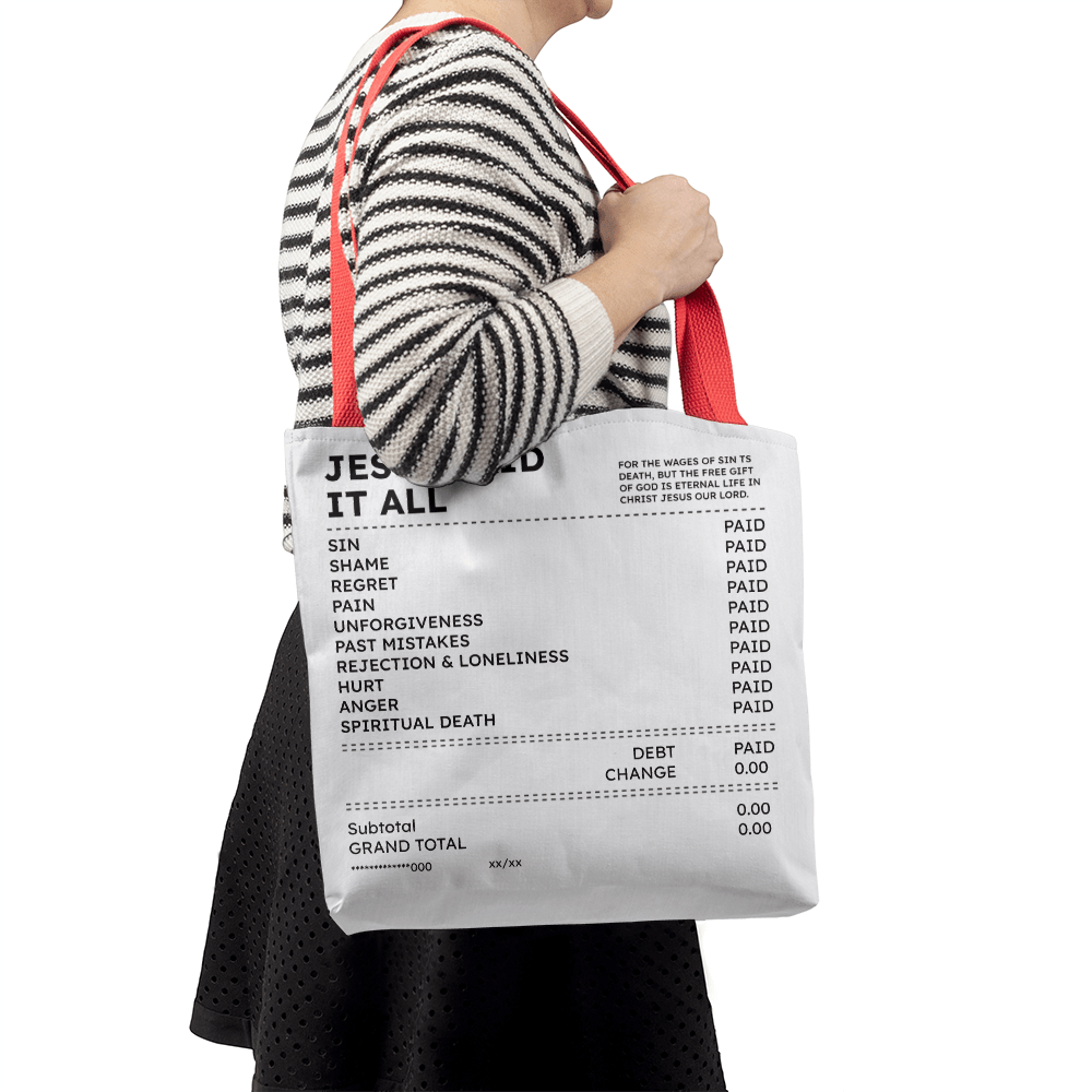 Jesus Paid It All Tote Bag – Christian Faith Receipt Canvas Tote Gift