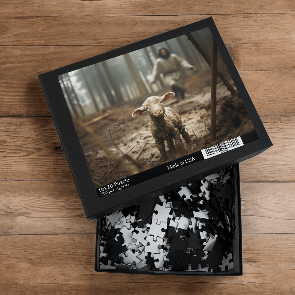 Jesus Chasing the Lost Lamb – 16x20 Puzzle | Christian Home Décor Gift