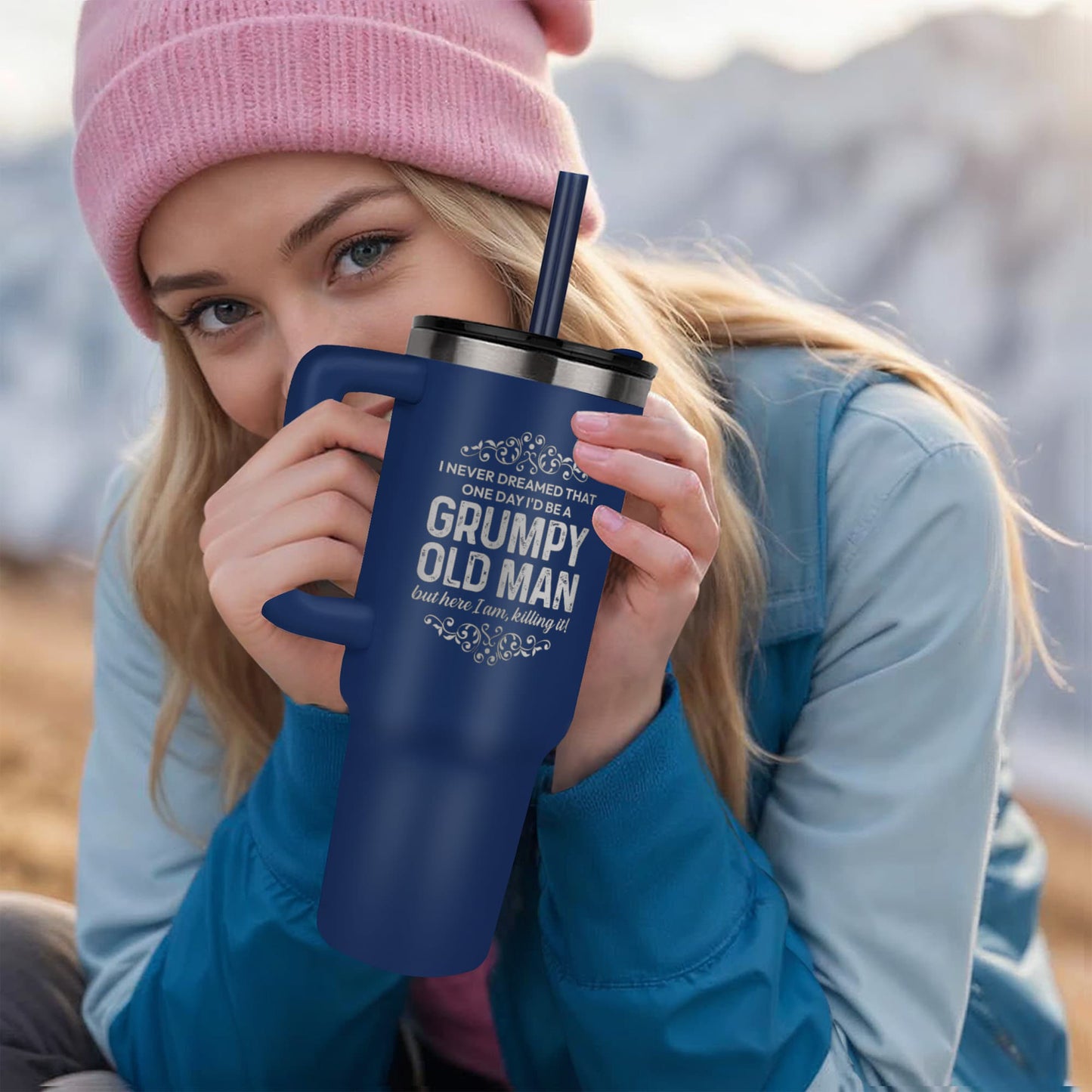 Grumpy Old Man Tumbler – 40oz Insulated Travel Mug with Handle | Funny Husband Gift