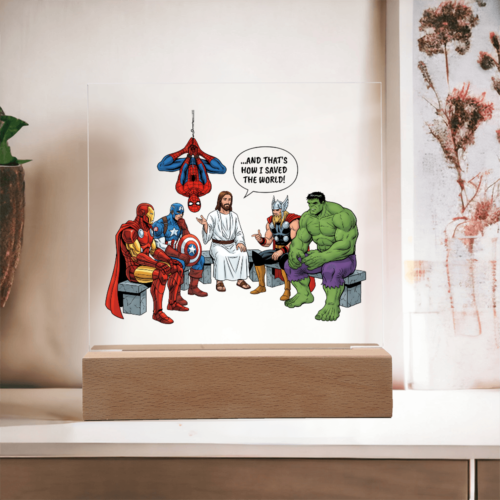 Jesus & Superheroes Acrylic Plaque – Faith Over Fear Christian Decor