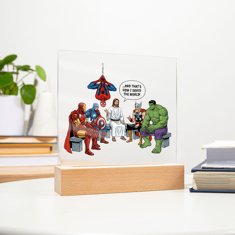 Jesus & Superheroes Acrylic Plaque – Faith Over Fear Christian Decor