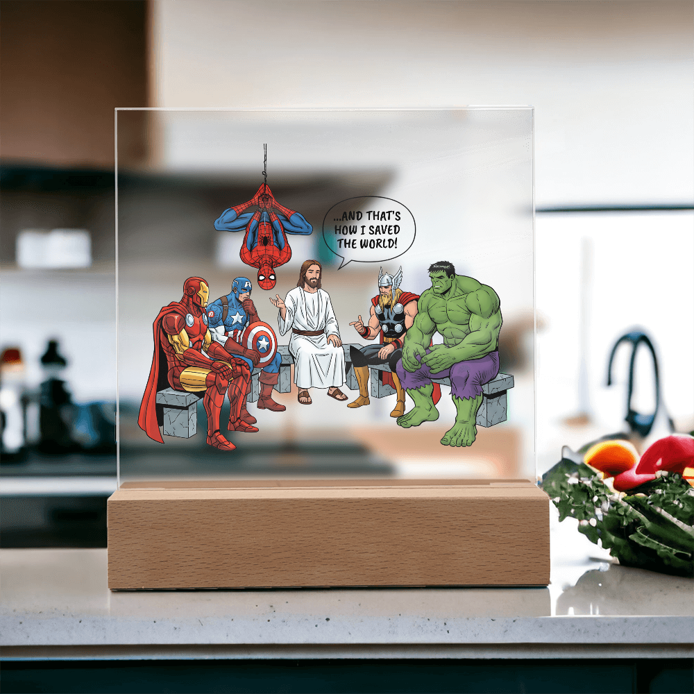 Jesus & Superheroes Acrylic Plaque – Faith Over Fear Christian Decor