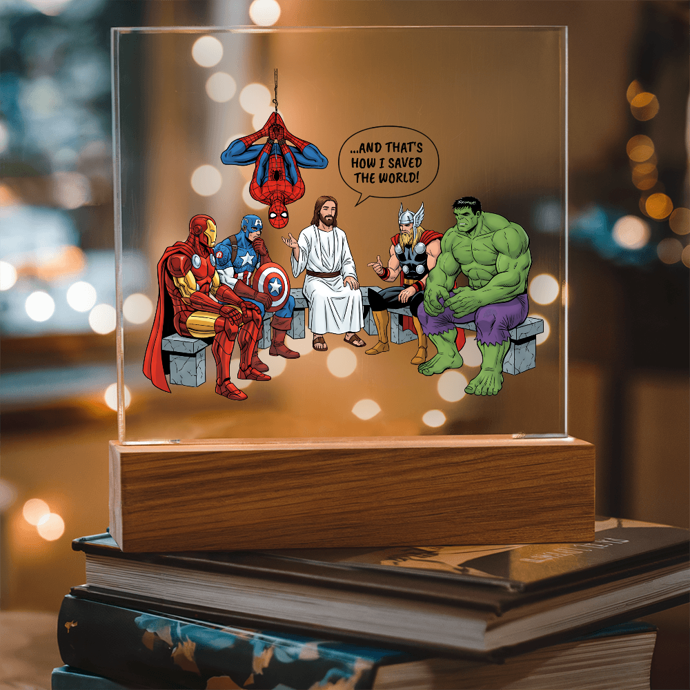 Jesus & Superheroes Acrylic Plaque – Faith Over Fear Christian Decor