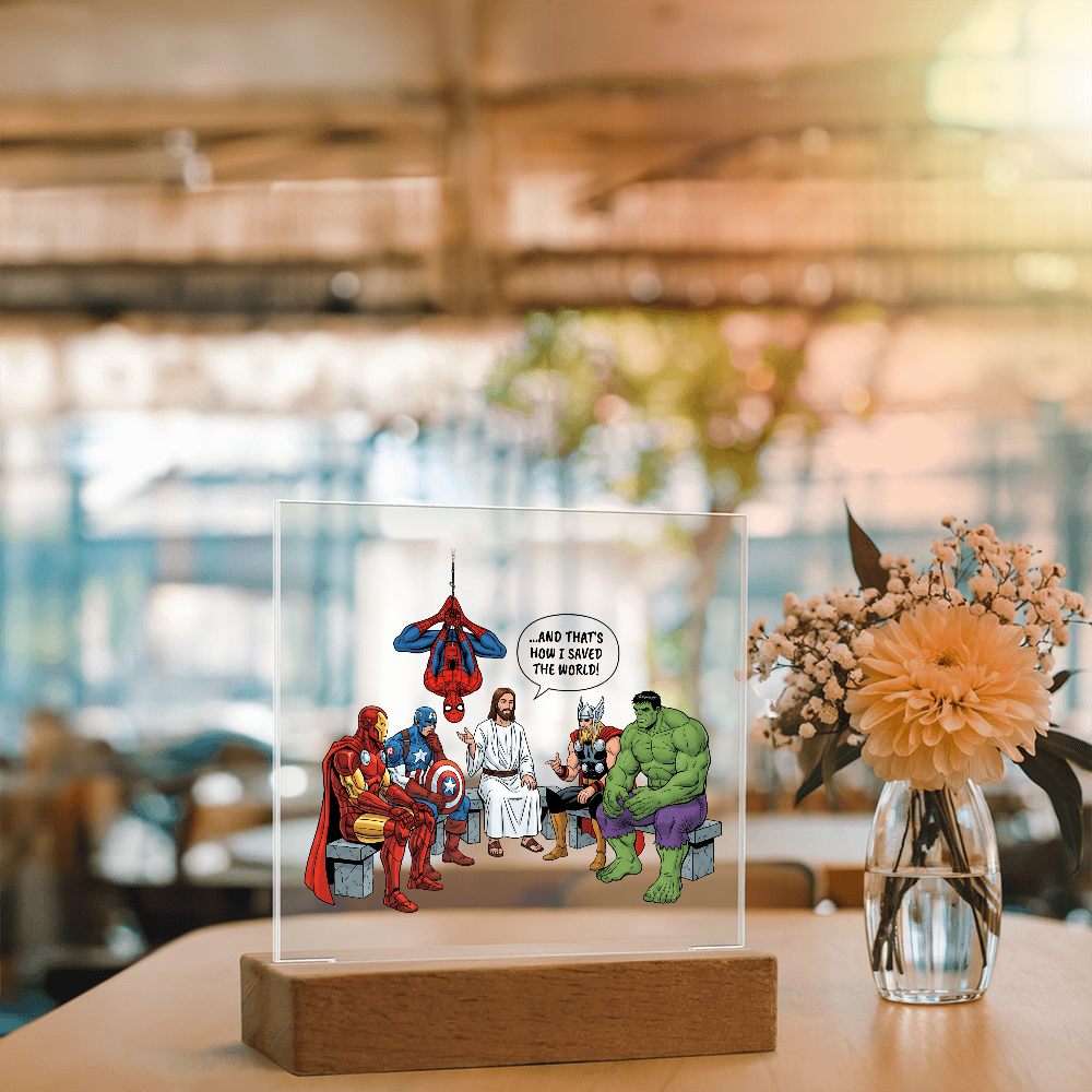 Jesus & Superheroes Acrylic Plaque – Faith Over Fear Christian Decor