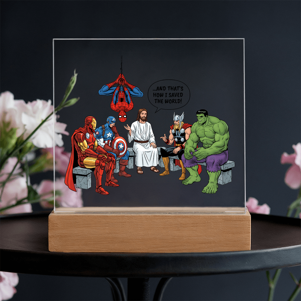 Jesus & Superheroes Acrylic Plaque – Faith Over Fear Christian Decor