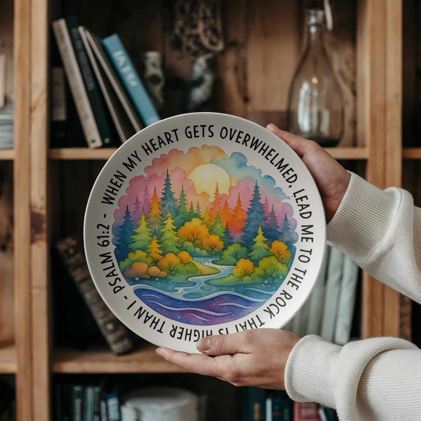 Psalm 61:2 Wall Plate – “When My Heart Is Overwhelmed” Christian Home Decor