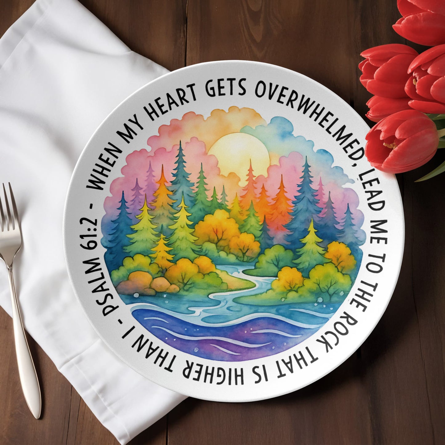 Psalm 61:2 Wall Plate – “When My Heart Is Overwhelmed” Christian Home Decor