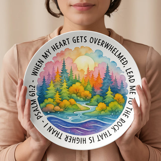 Psalm 61:2 Wall Plate – “When My Heart Is Overwhelmed” Christian Home Decor