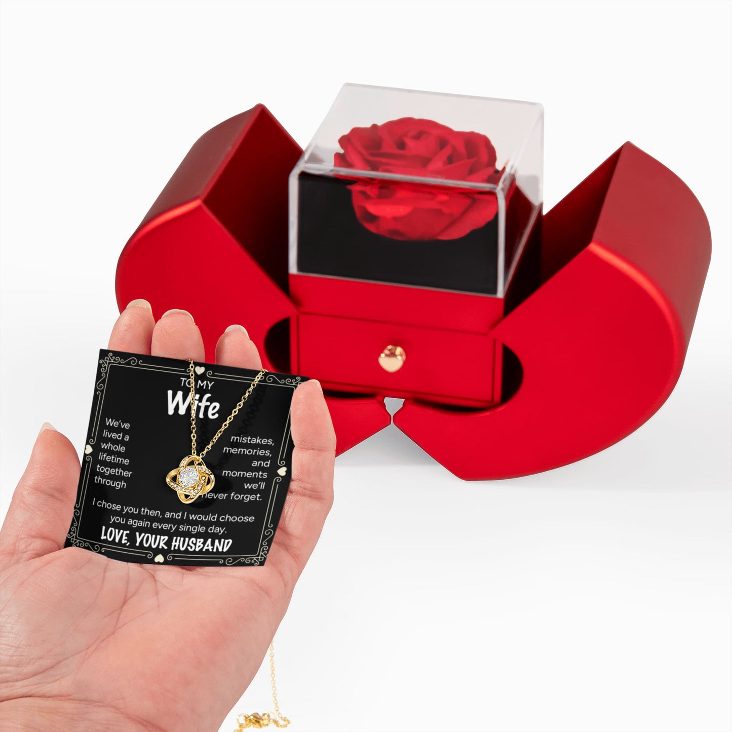 To My Wife – I'd Choose You All Over Again Rose Box Necklace