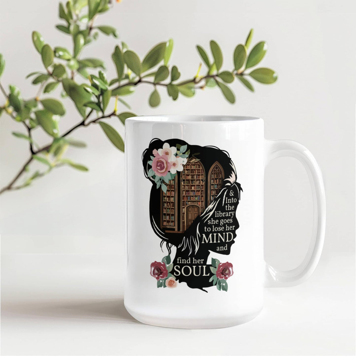 Into The Library She Goes To Find Her Soul Mug 15oz
