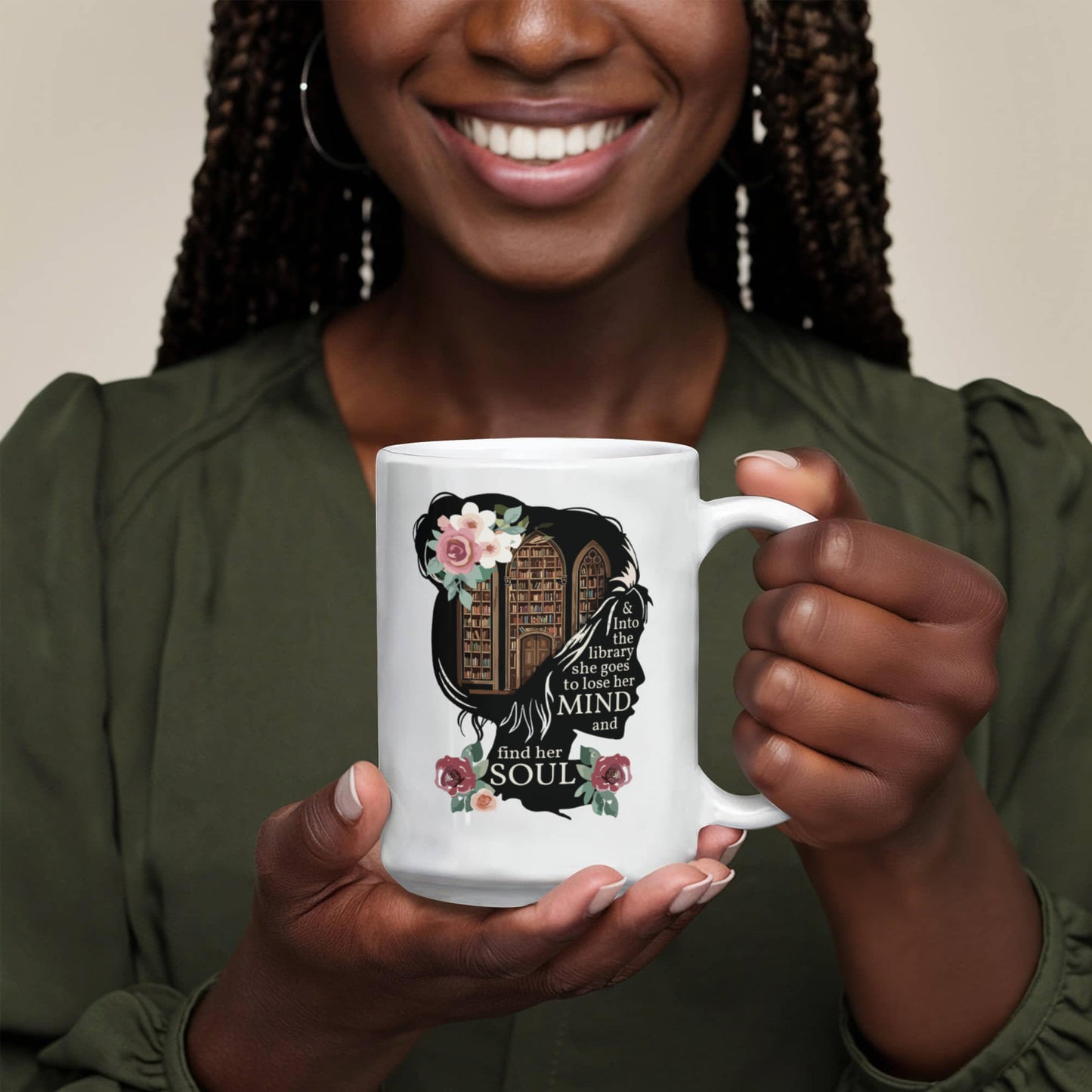 Into The Library She Goes To Find Her Soul Mug 15oz