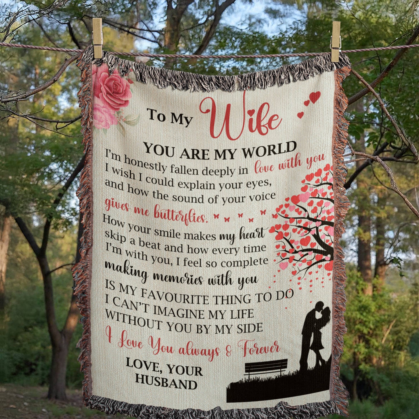 To My Wife Woven Blanket – You Are My World Love Gift