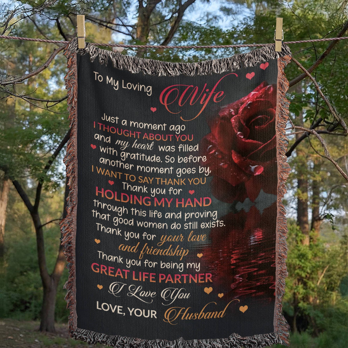 To My Loving Wife Woven Blanket – Thank You for Holding My Hand