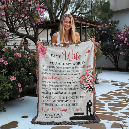 To My Wife Woven Blanket – You Are My World Love Gift