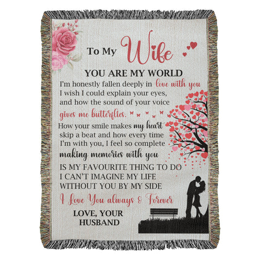 To My Wife Woven Blanket – You Are My World Love Gift