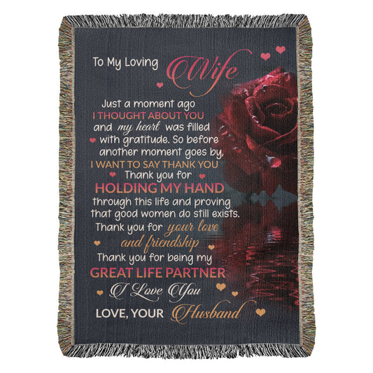 To My Loving Wife Woven Blanket – Thank You for Holding My Hand