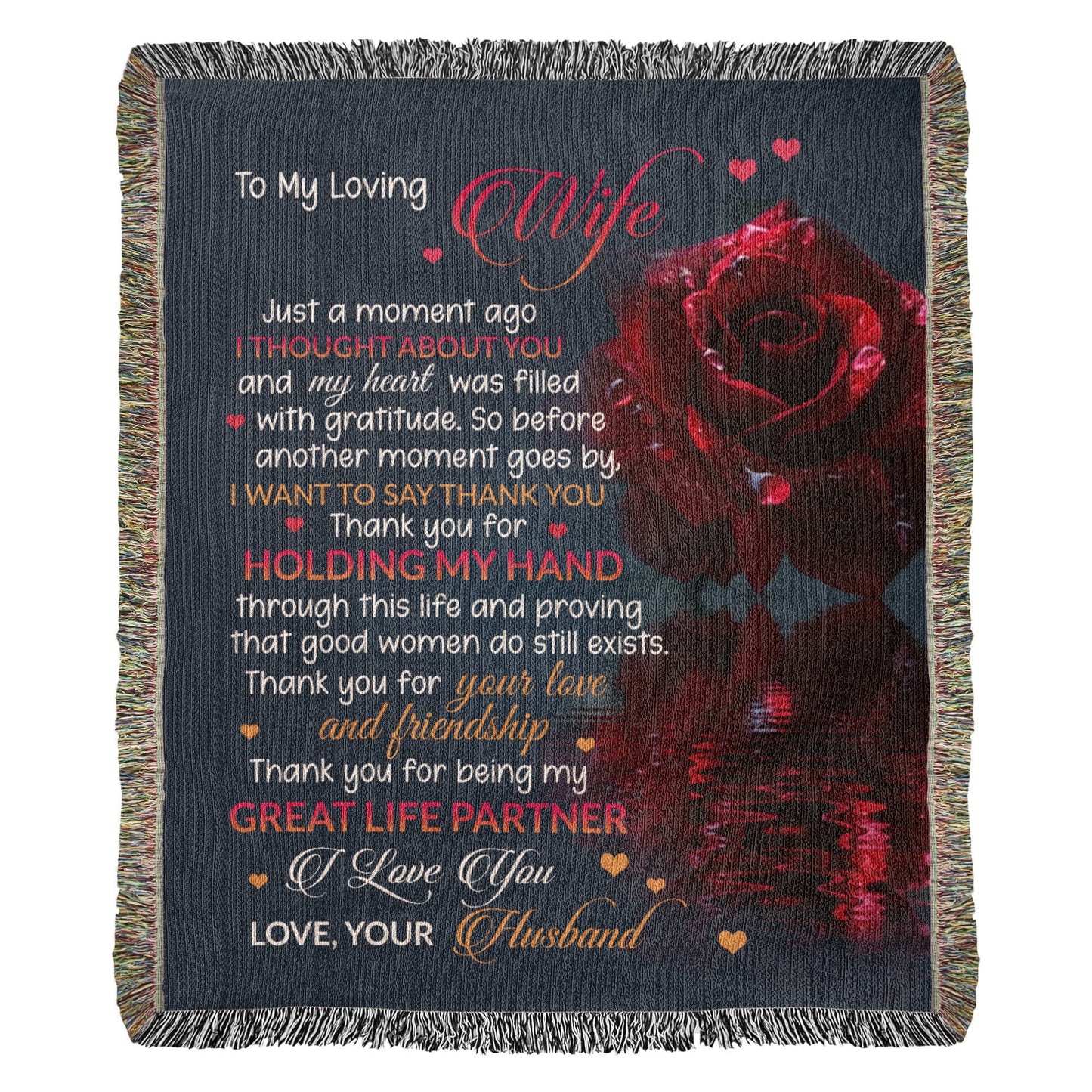 To My Loving Wife Woven Blanket – Thank You for Holding My Hand