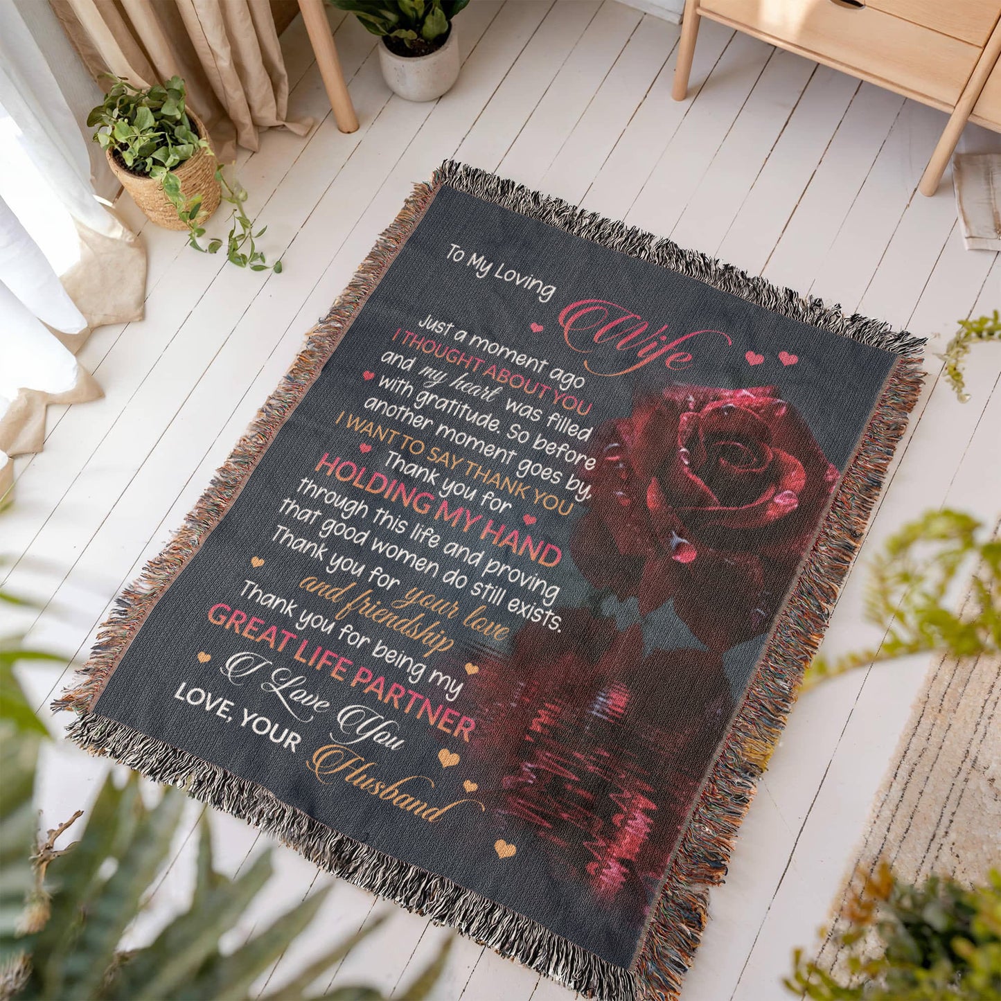 To My Loving Wife Woven Blanket – Thank You for Holding My Hand