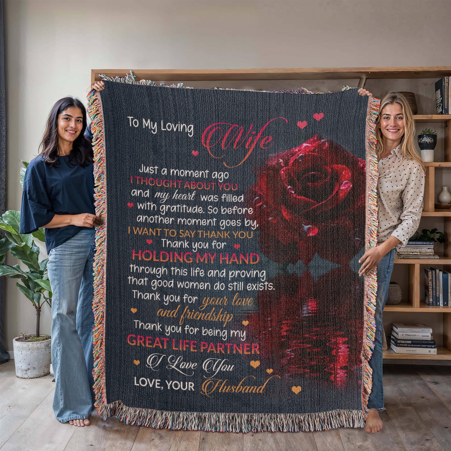 To My Loving Wife Woven Blanket – Thank You for Holding My Hand