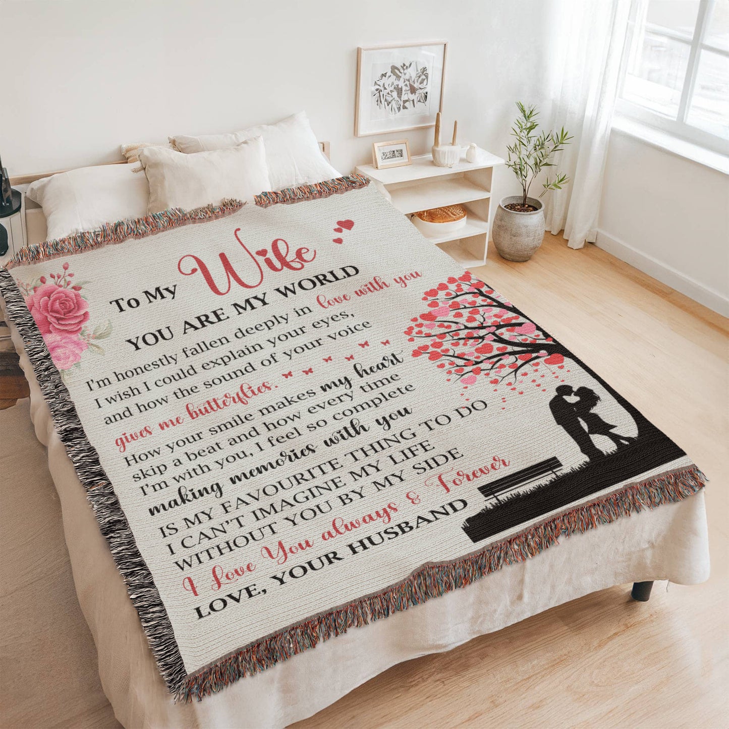 To My Wife Woven Blanket – You Are My World Love Gift