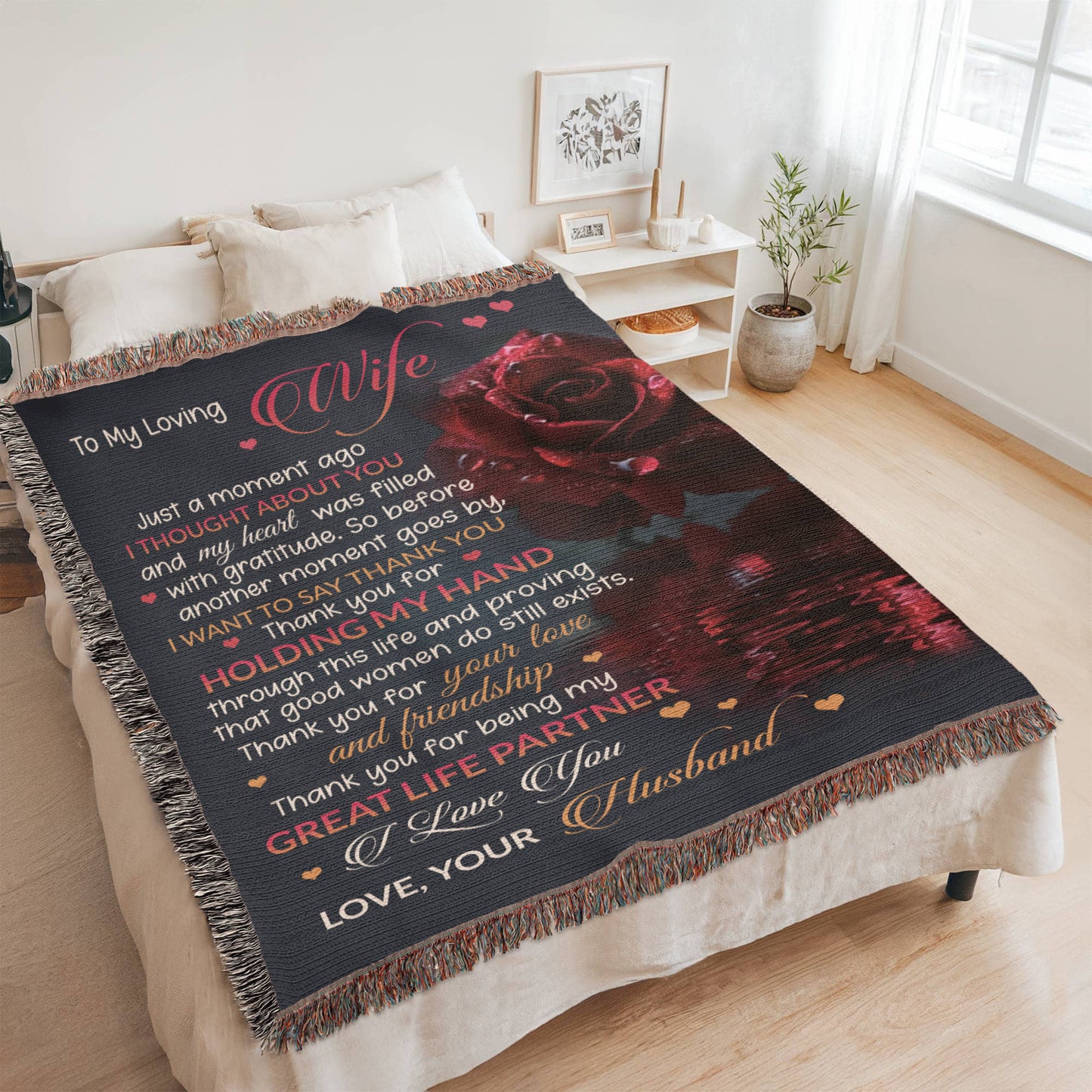 To My Loving Wife Woven Blanket – Thank You for Holding My Hand