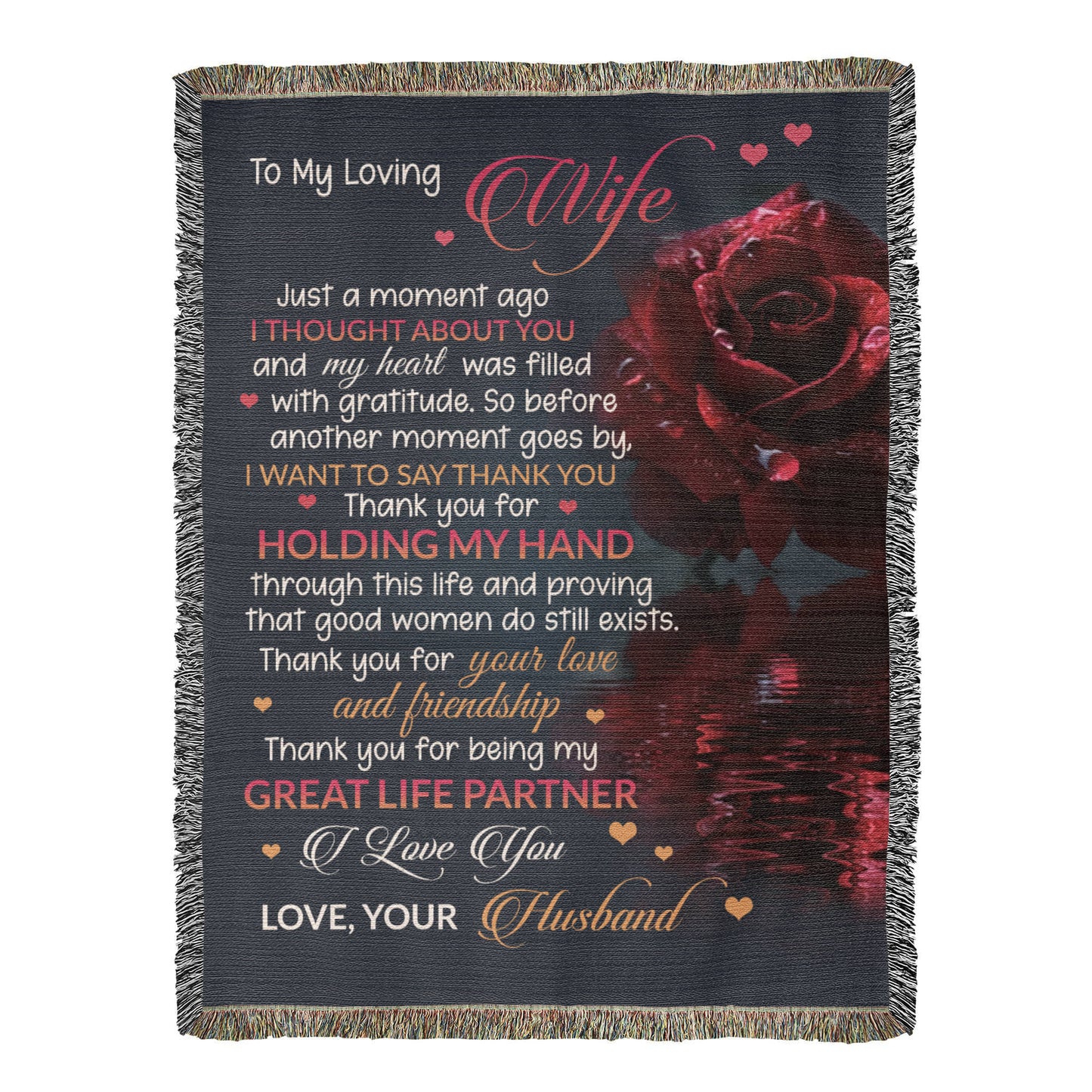 To My Loving Wife Woven Blanket – Thank You for Holding My Hand