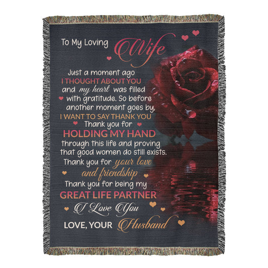 To My Loving Wife Woven Blanket – Thank You for Holding My Hand