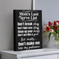 Mom's Last Nerve List Sign – Funny Mom Wall Art Canvas for Kitchen or Home Decor