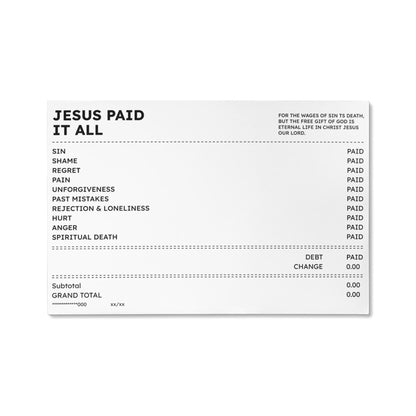 Jesus Paid It All Wall Art – Christian Faith Receipt Canvas Print
