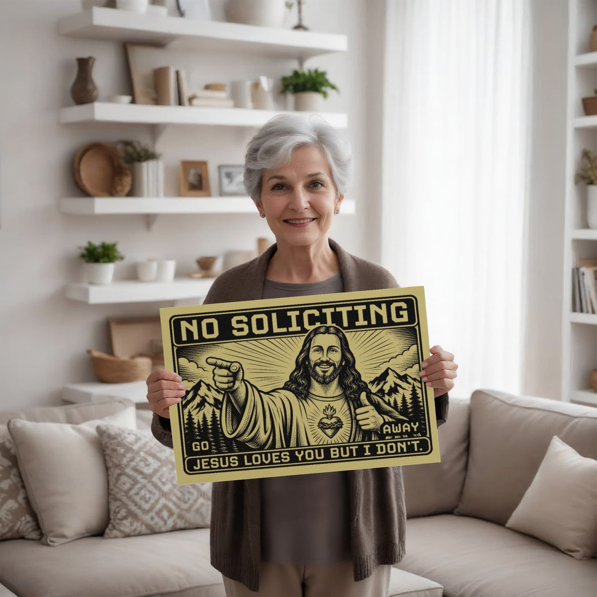 No Soliciting – Jesus Loves You But I Don't Christian Canvas Wall Art