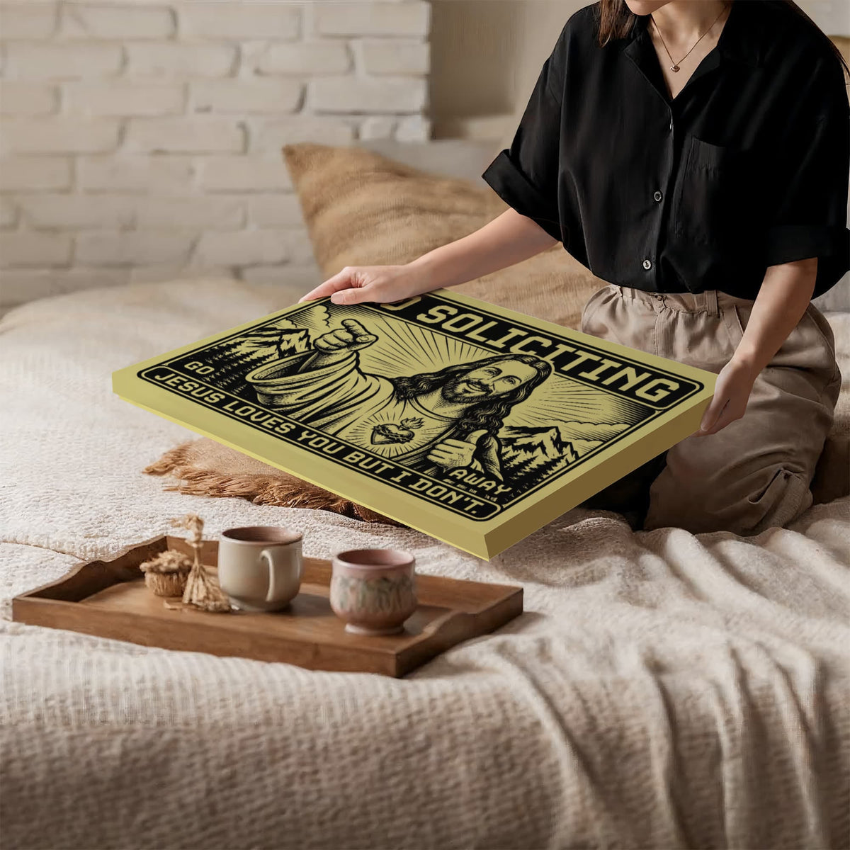 No Soliciting – Jesus Loves You But I Don't Christian Canvas Wall Art