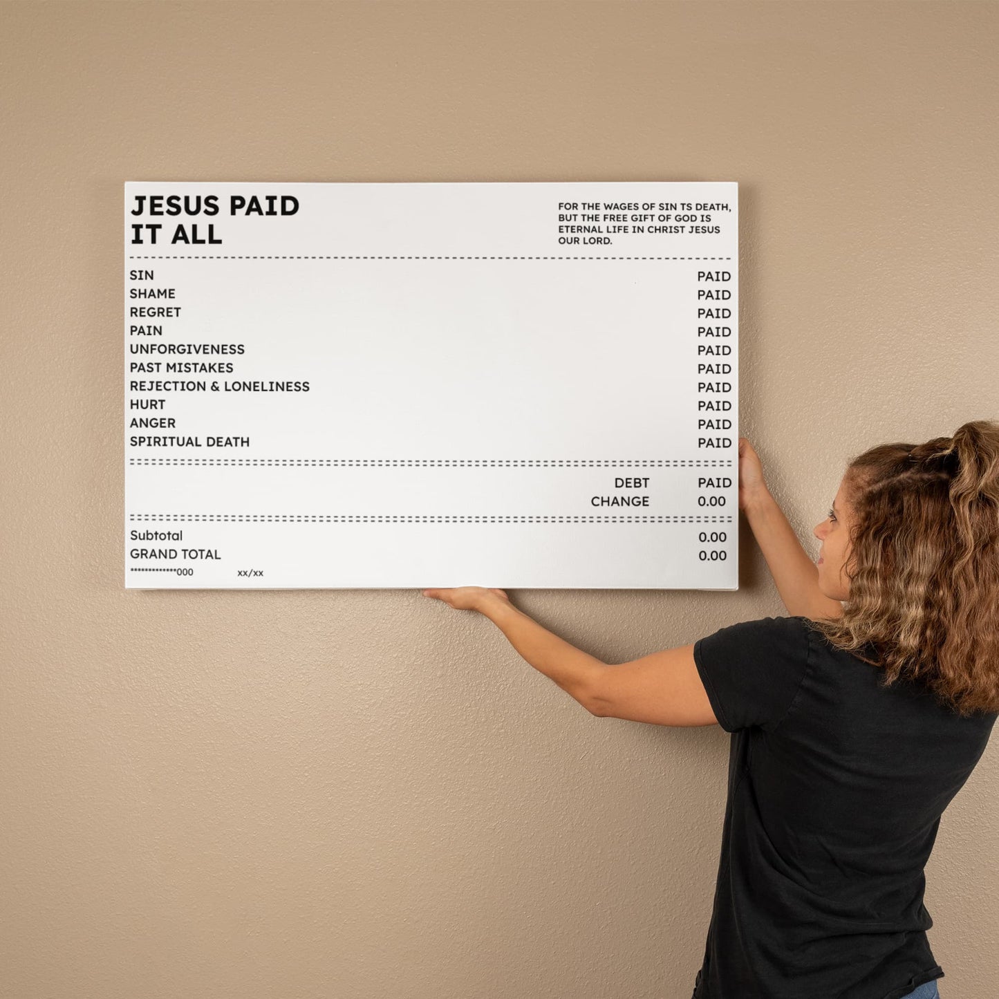 Jesus Paid It All Wall Art – Christian Faith Receipt Canvas Print
