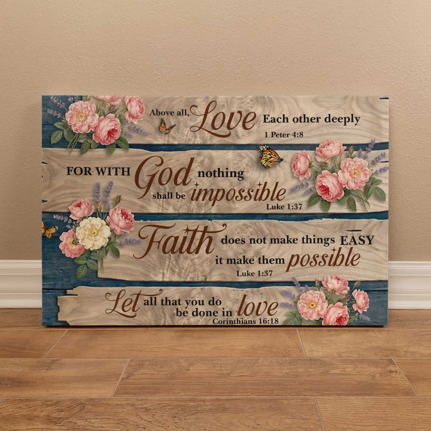 Love Faith God Christian Wall Art – Inspirational Bible Verse Canvas 36" x 24"