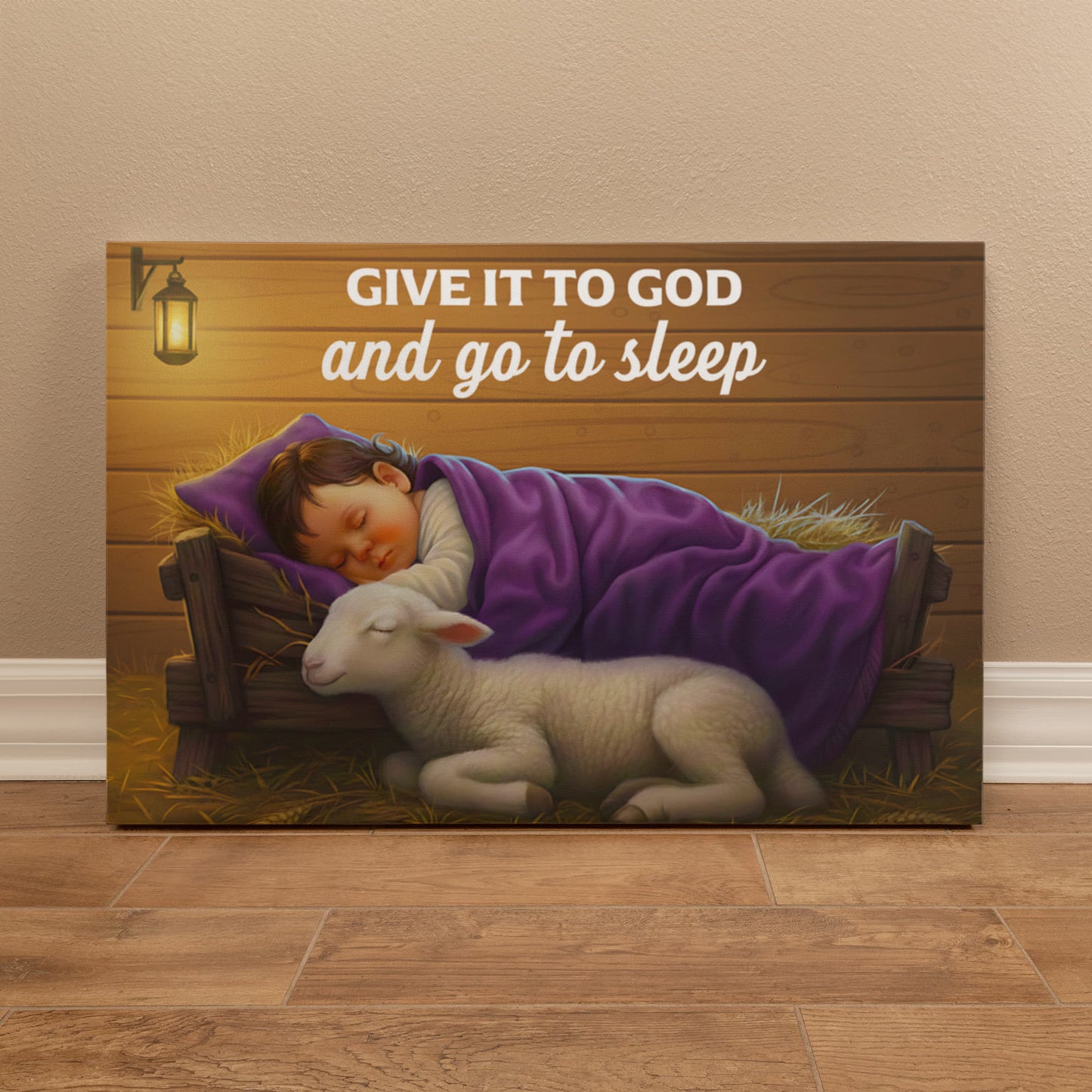 Give It to God and Go to Sleep Canvas – Christian Nursery Wall Art 36" x 24"