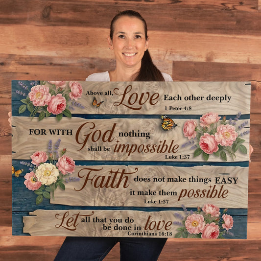 Love Faith God Christian Wall Art – Inspirational Bible Verse Canvas 36" x 24"