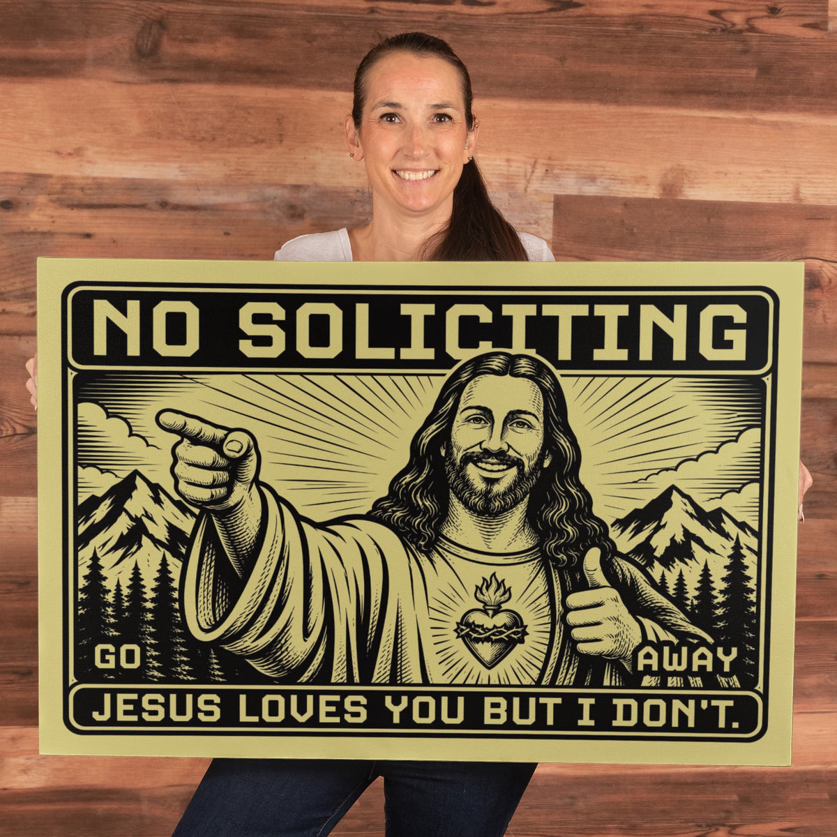 No Soliciting – Jesus Loves You But I Don't Christian Canvas Wall Art