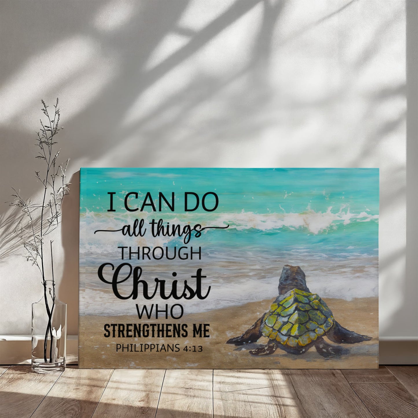 I Can Do All Things Through Christ Canvas – Philippians 4:13 Turtle Wall Art 36×24