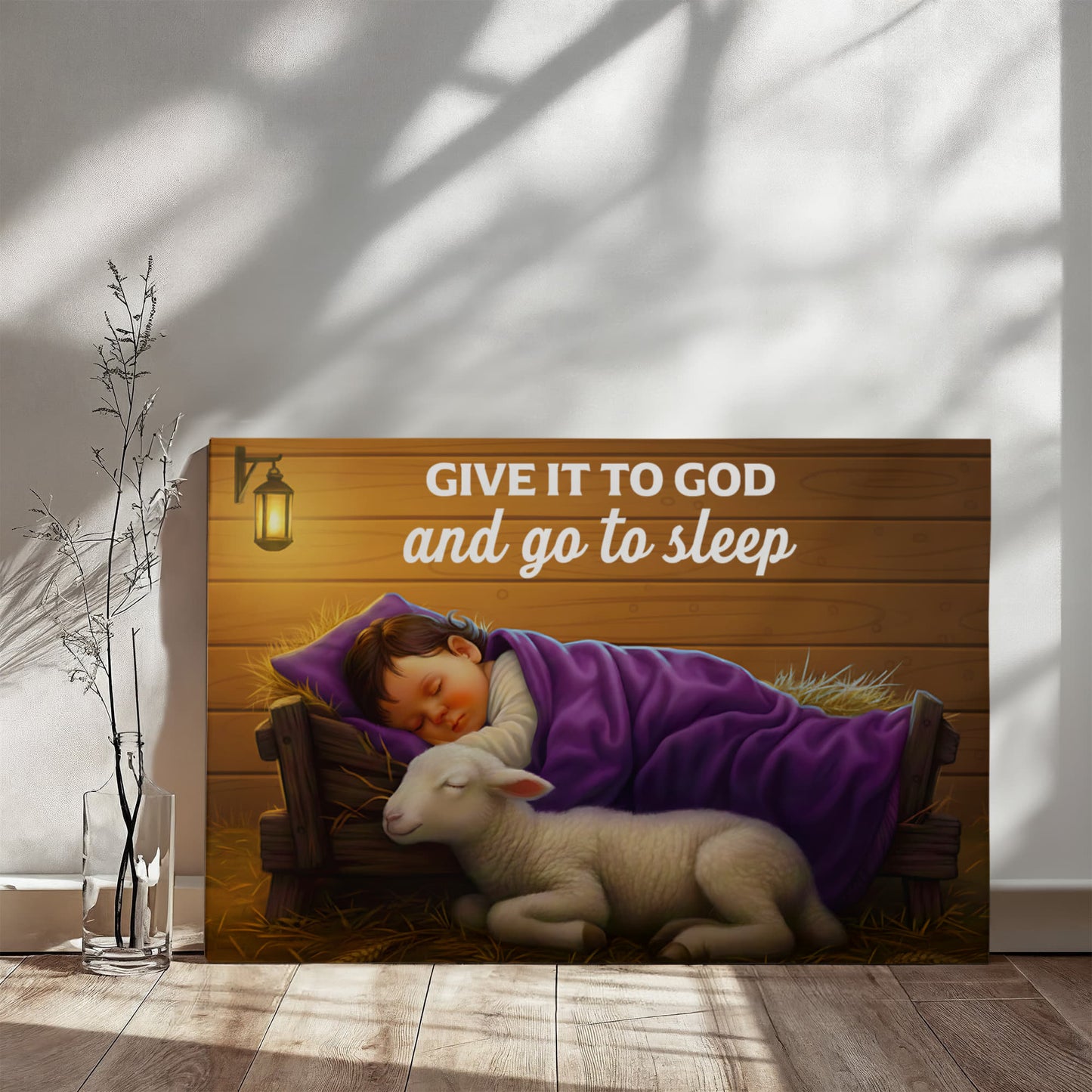 Give It to God and Go to Sleep Canvas – Christian Nursery Wall Art 36" x 24"